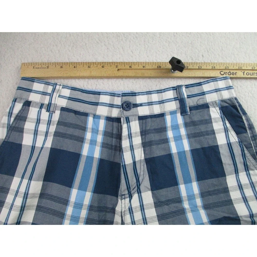 Canterbury Of New Zealand Shorts Mens Size 32 Blue White Plaid Chino Golf Casual